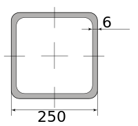 Труба профильная электросварная квадратная 250х250х6, длина 9 м