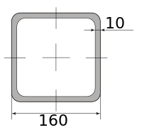 Труба профильная электросварная квадратная 160х160х10, длина 12 м