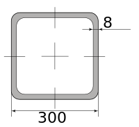 Труба профильная электросварная квадратная 300х300х8, длина 12,04 м