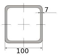 Труба профильная электросварная квадратная 100х100х7, длина 12 м