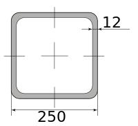 Трубы электросварные низколегир квадрат 250х250х12, длина 12 м