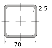 Труба профильная электросварная квадратная 70х70х2.5, длина 6 м