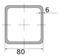 Труба профильная электросварная квадратная 80х80х6 6м, длина 6 м