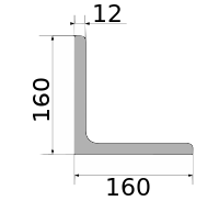 Уголок низколегир 160х160х12, длина 12 м, марка С355